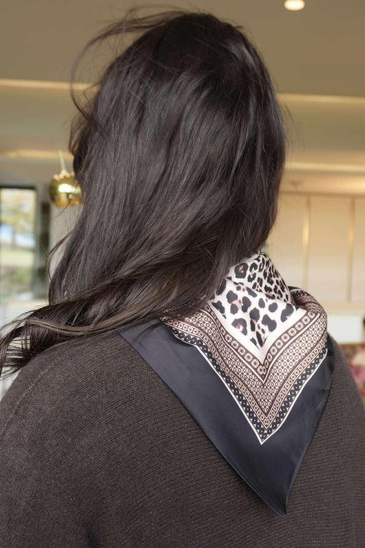 Leopard & Tile Border Triangle Silk Neckerchief Black